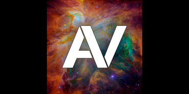 White letters AV are joined at the center of the image, which appear over a colorful background.