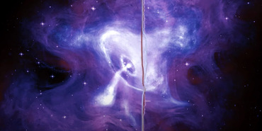 Crab Nebula with a vertical sound wave line depicting Sonification